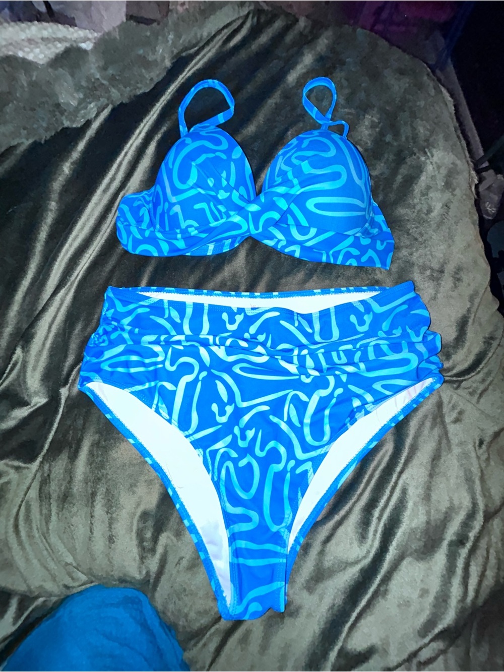 Blue Abstract High-Waist Bikini Set